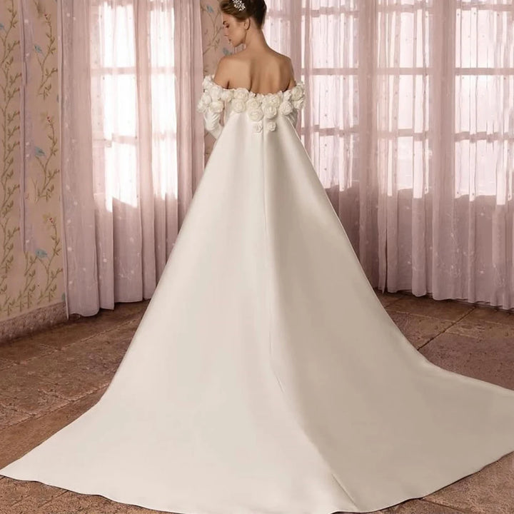 Charming 3D Flower Long Sleeve Bridal Dress