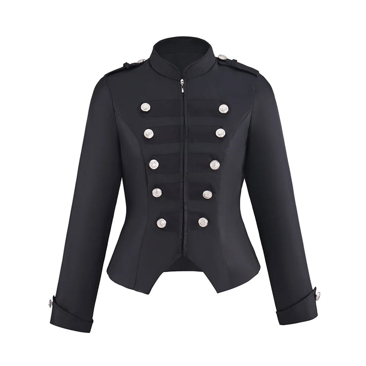 Black military gothic blazer with front zipper and silver button details