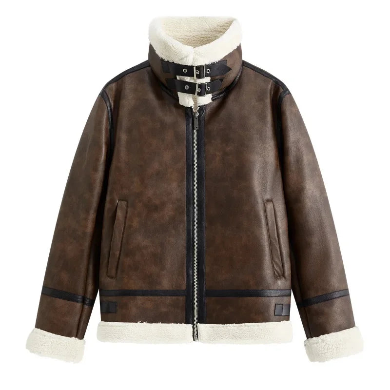 Retro Lamb Fur Women's Motorcycle Jacket