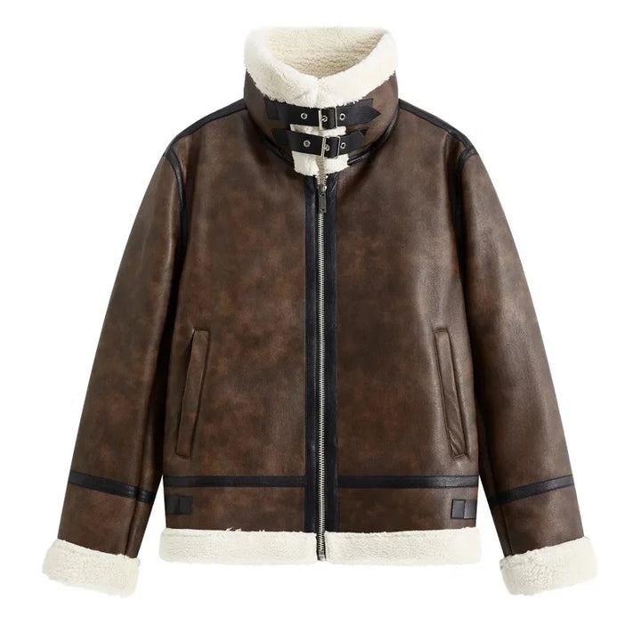 Retro Lamb Fur Women's Motorcycle Jacket