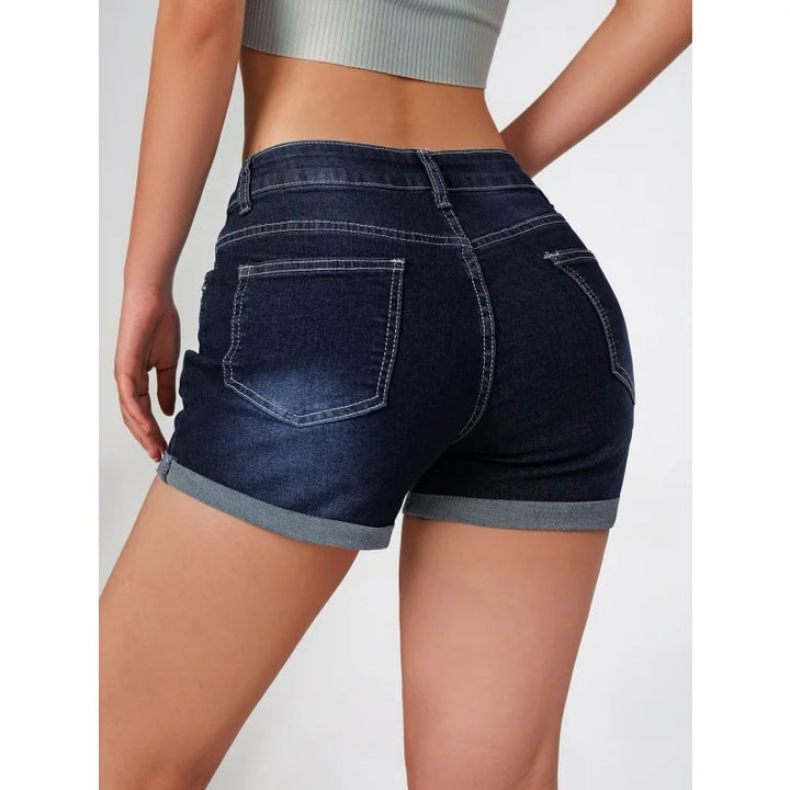 Versatile Elastic Waist Denim Shorts