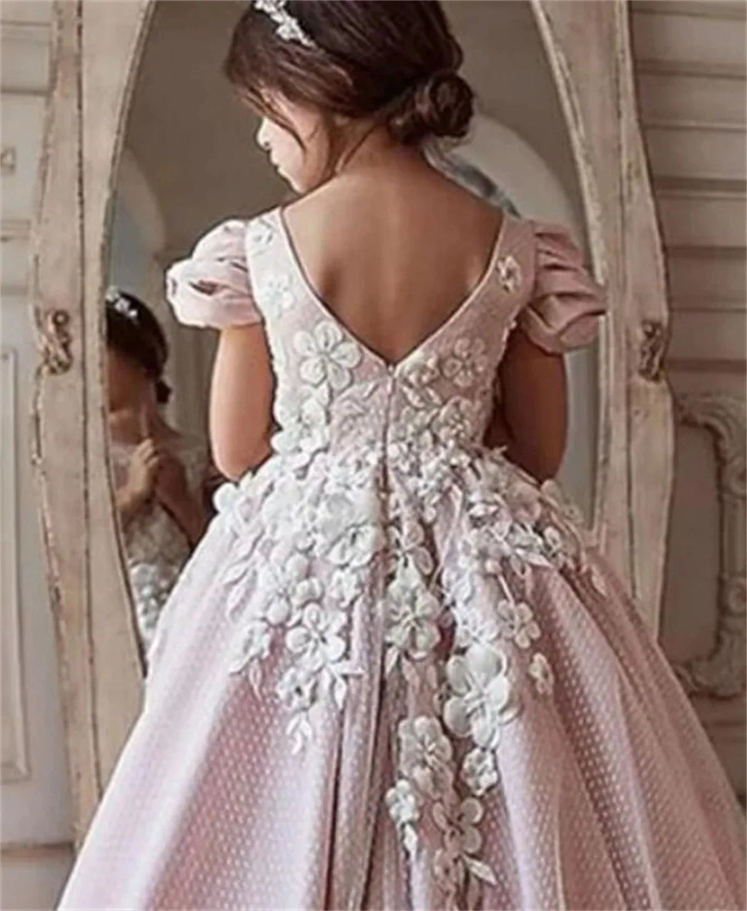 Elegant 3D Floral Appliques Girl's Dress