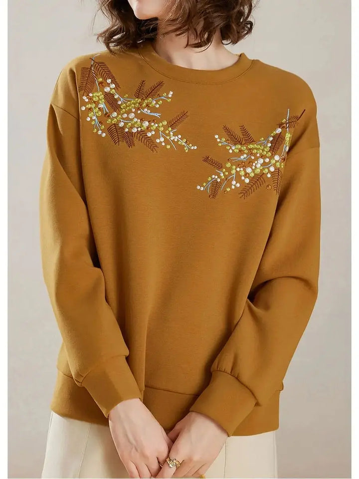 Contrast Color Embroidered Pullover Tops