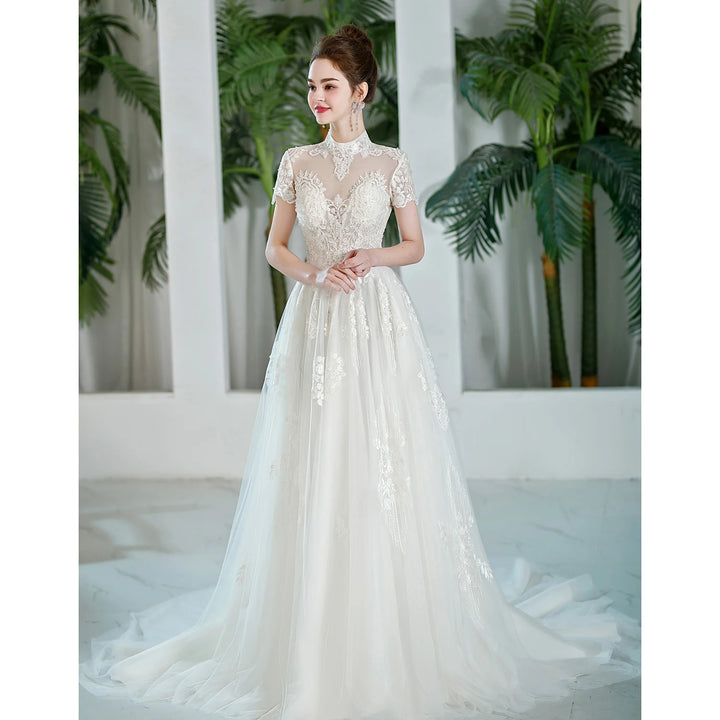 High Neckline Beaded Wedding Dress