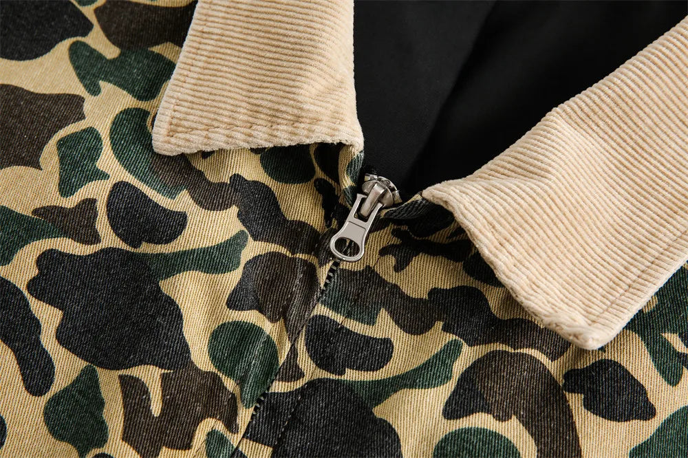 Camouflage Spliced Lapel Cargo Jacket