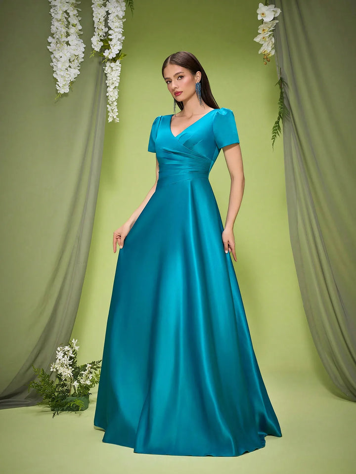 Classic Satin Puff Sleeves Dress