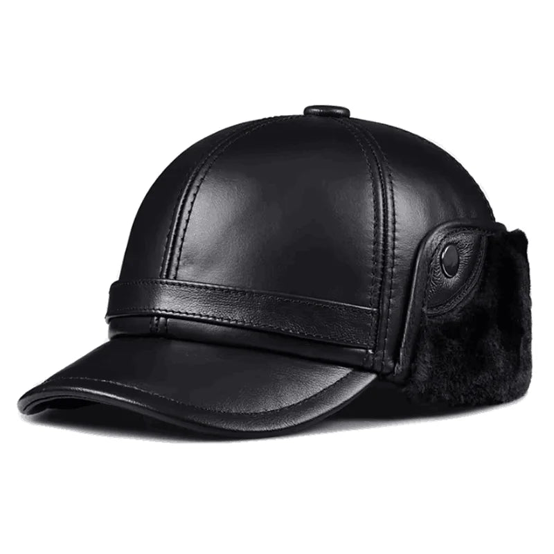 Warm Fur-Lined Leather Cap
