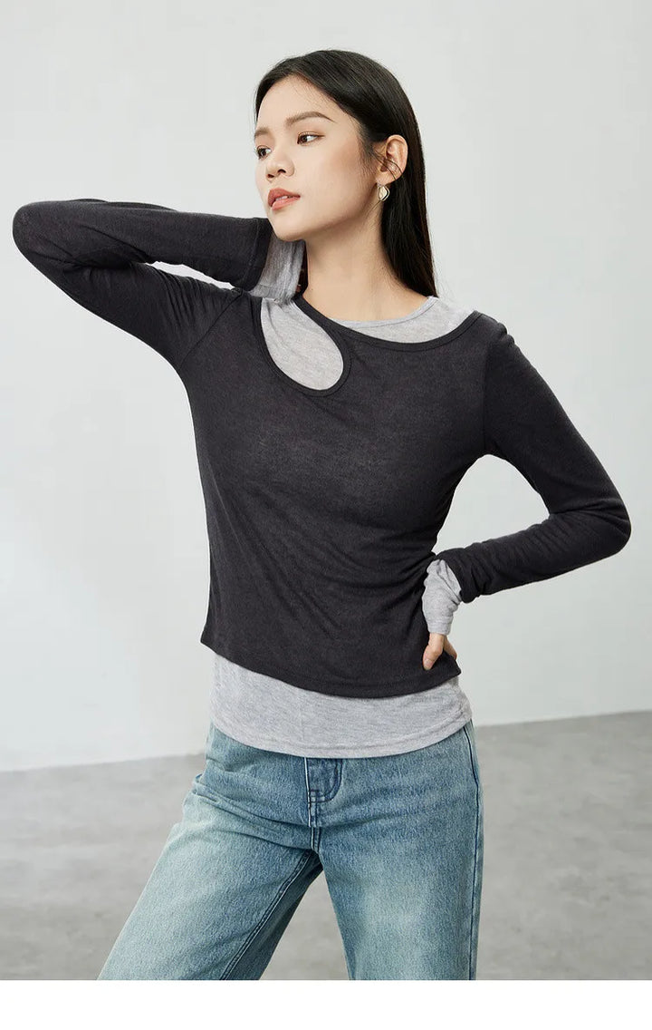 Contrast Spliced Slim Pullover Sweater