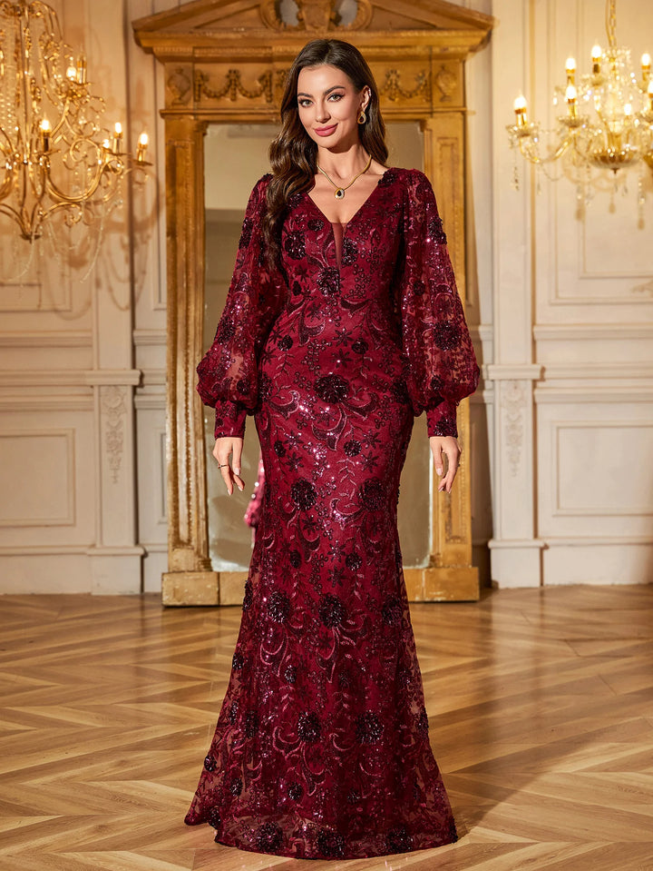 Glamorous Floral Sequins Party Dress