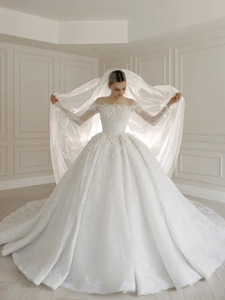 Alluring Beaded O-Neck Bridal Dress