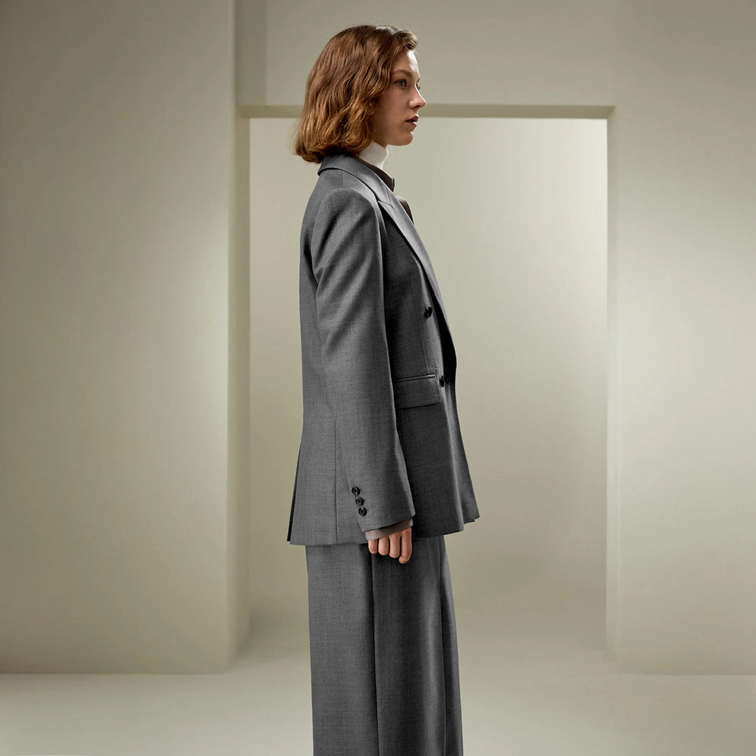 Modern Double-Breasted Wool Silk Suit Coat