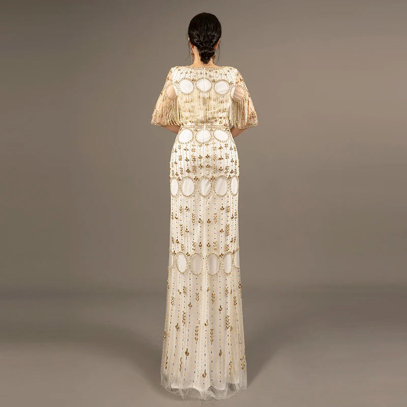 Experience The Gold Beaded Mermaid Evening Dress