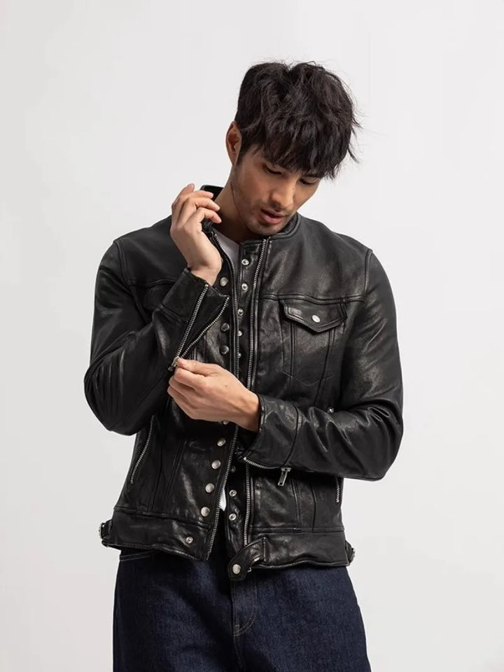 Stylish Punk Stand Collar Slim Biker Jacket