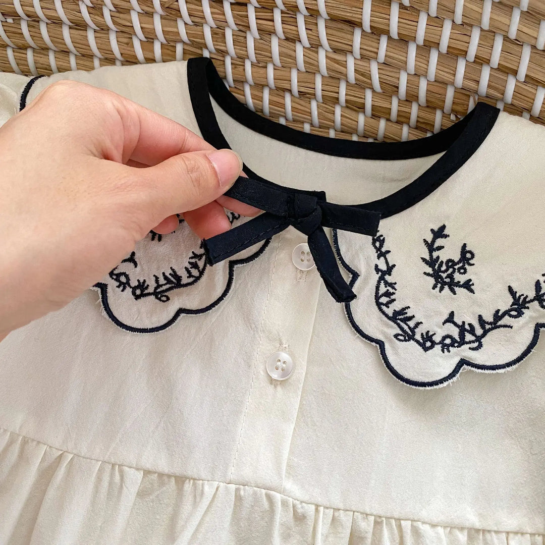 Cute Lapel Embroidered Girl's One-Piece Dress