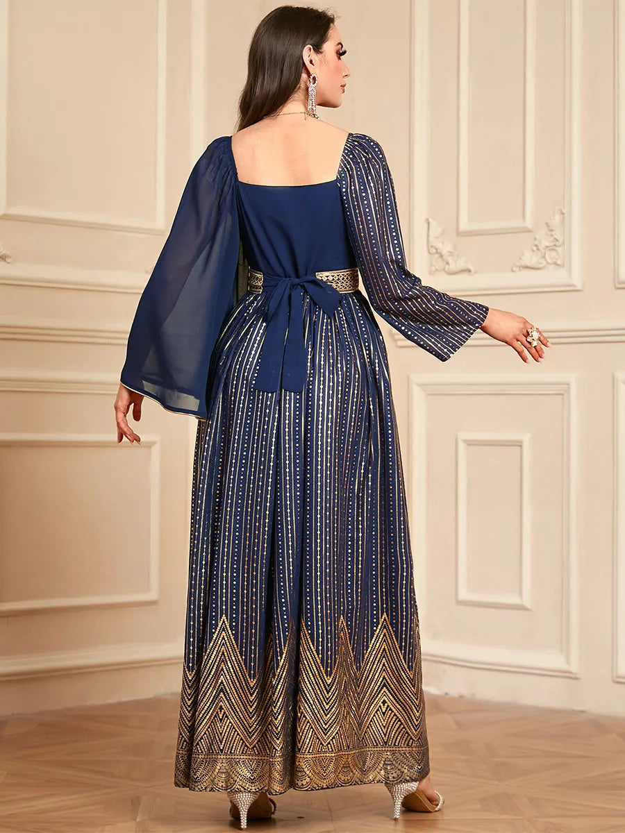 Kaftan Abaya ceinturé avec estampage doré