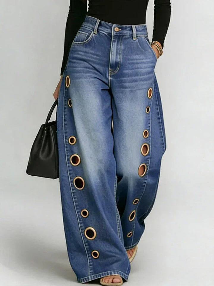 Stylish Hollow Out Loose Jeans