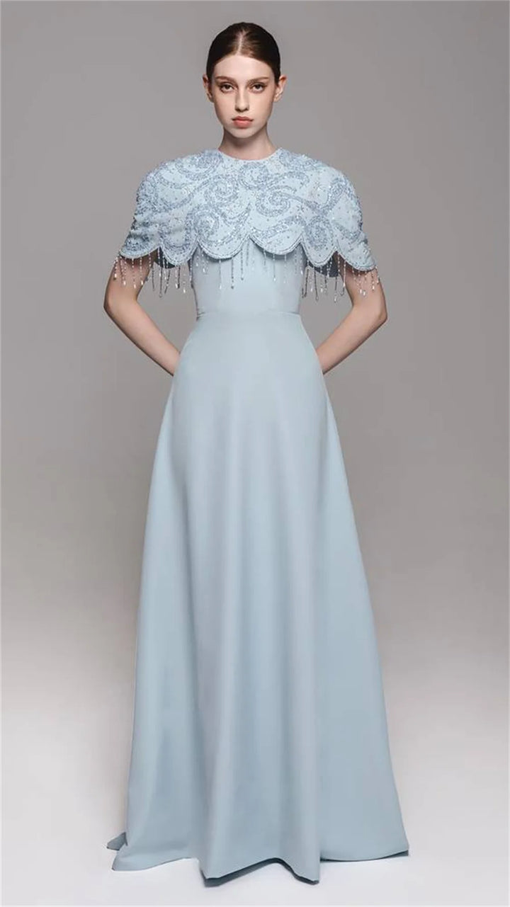 Exquisite A-Line Cape Prom Gown