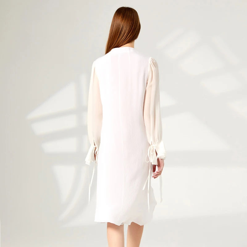 Tea White Three-dimensional Silk Dress
