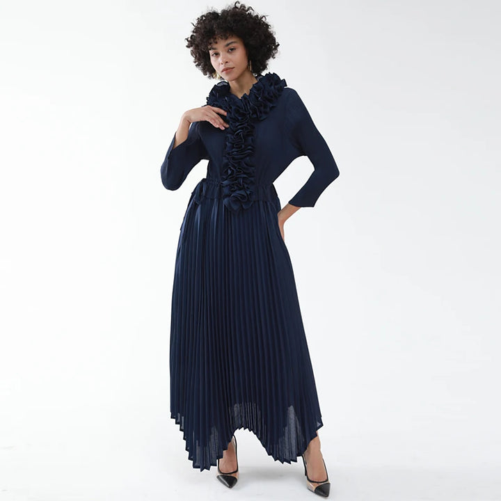 Pleated Scarf Collar Dress