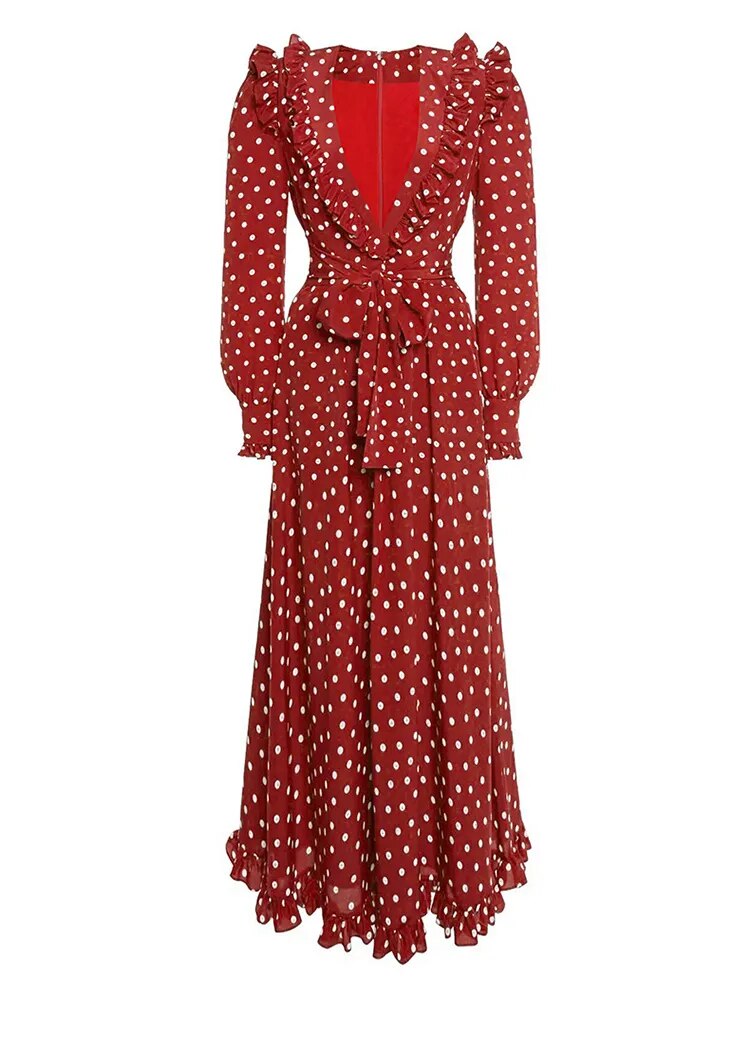 Vintage Polka Dot Women's Ruffles Party Dress