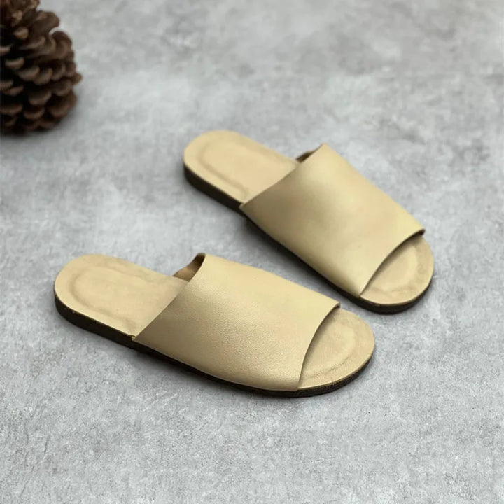 Soft Real Leather Flat Slippers