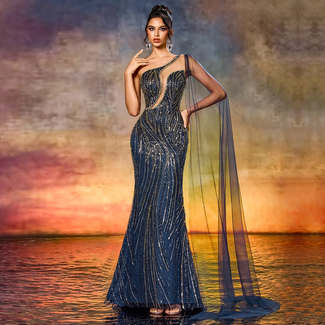 Glamorous Cape Cut-out Formal Evening Gown