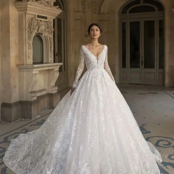 Exquisite Appliques Court Train Princess Wedding Dress