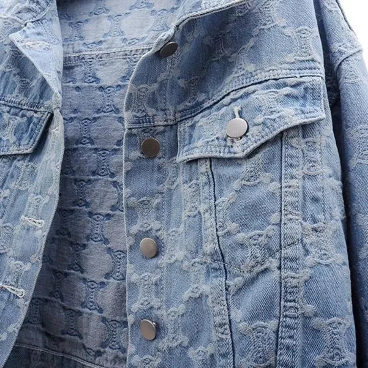 Sleek Jacquard Embroidery Denim Jacket