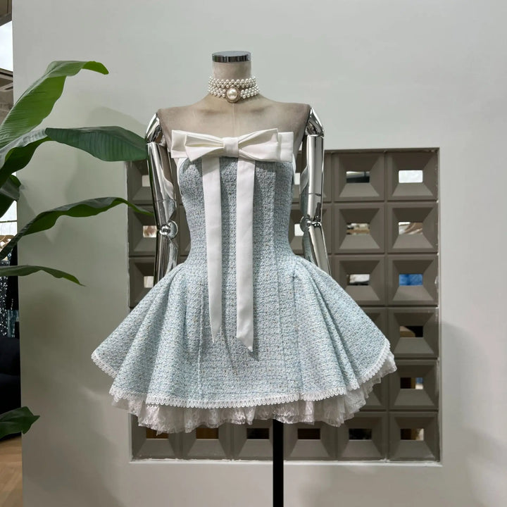 Charming Bow Tie Trim Lace Party Dress