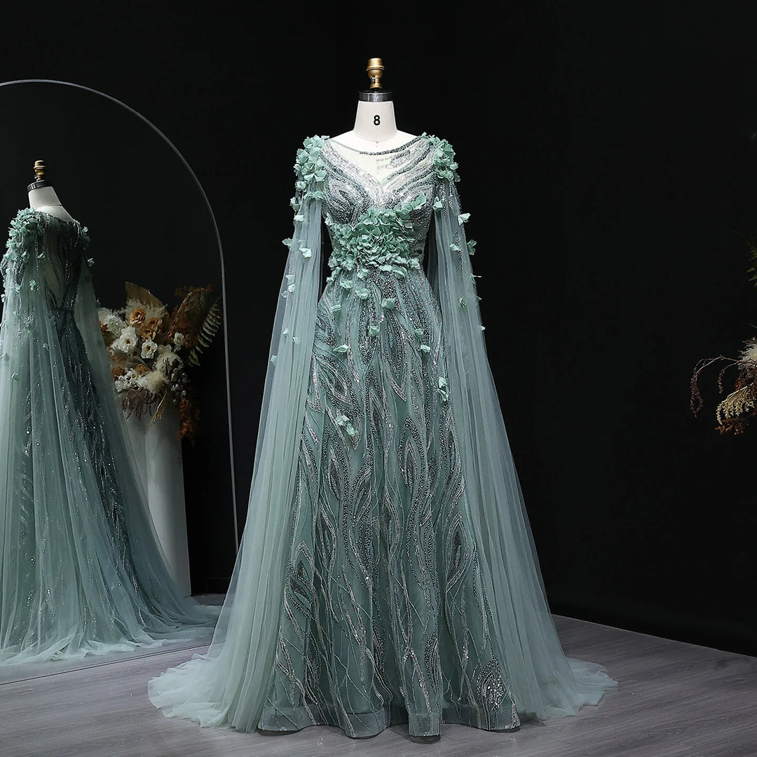 Sparkling 3D Flowers Arabic Formal Gown