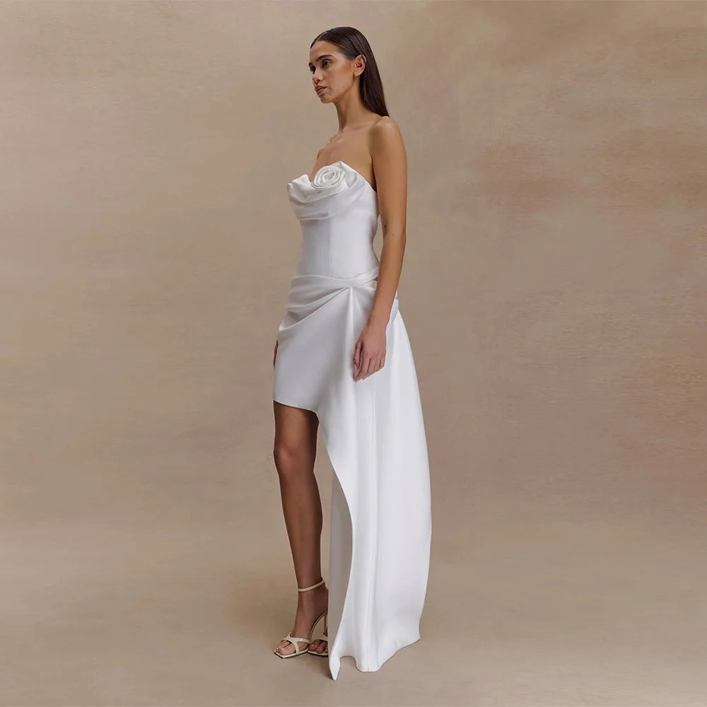 Luxury Asymmetrical Flowers Short Wedding Dress