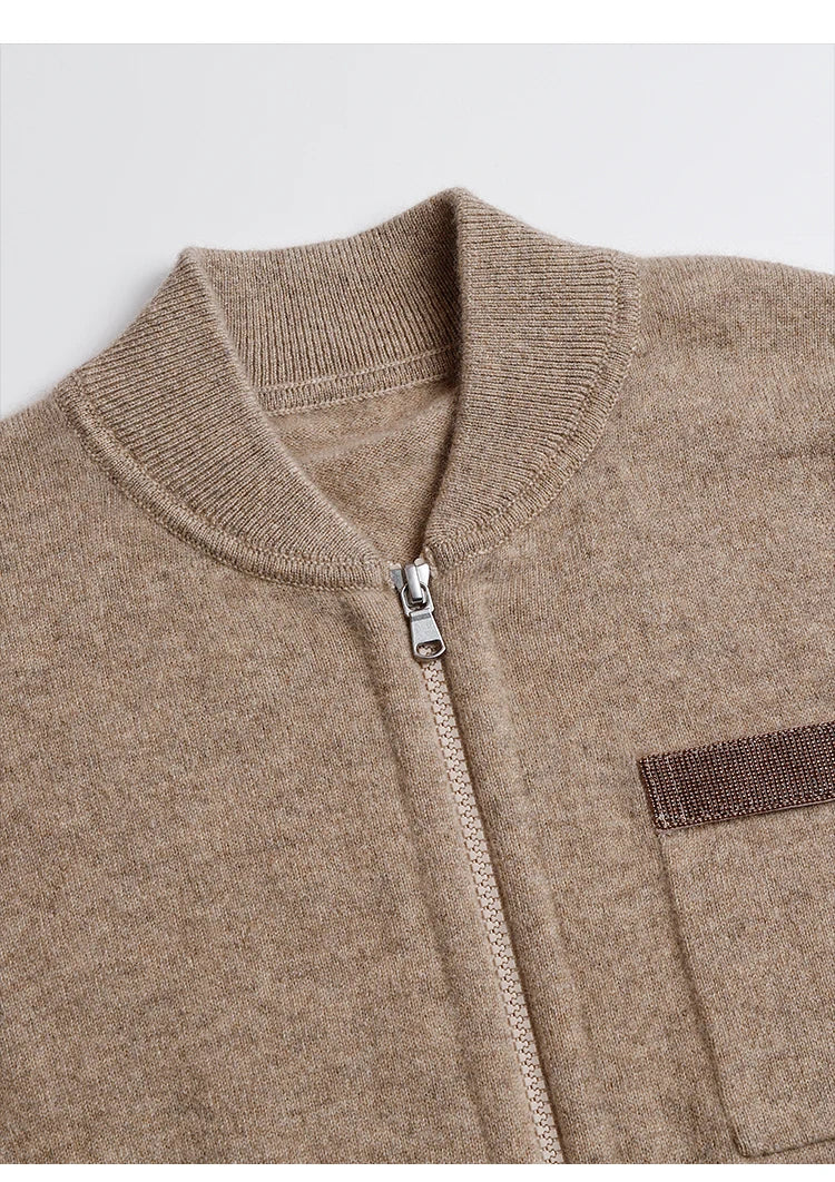 Stand Collar Cashmere Knit Cardigan