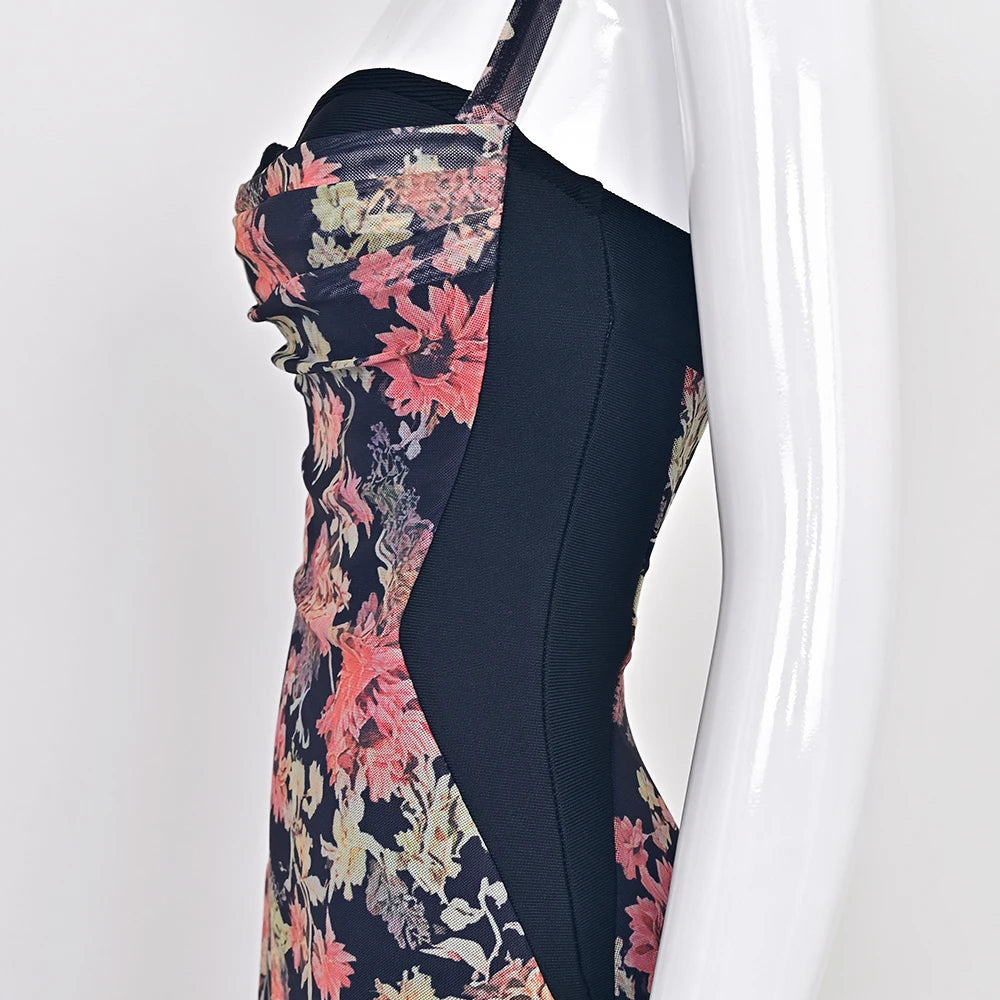 Sweet Flower Print Evening Dress