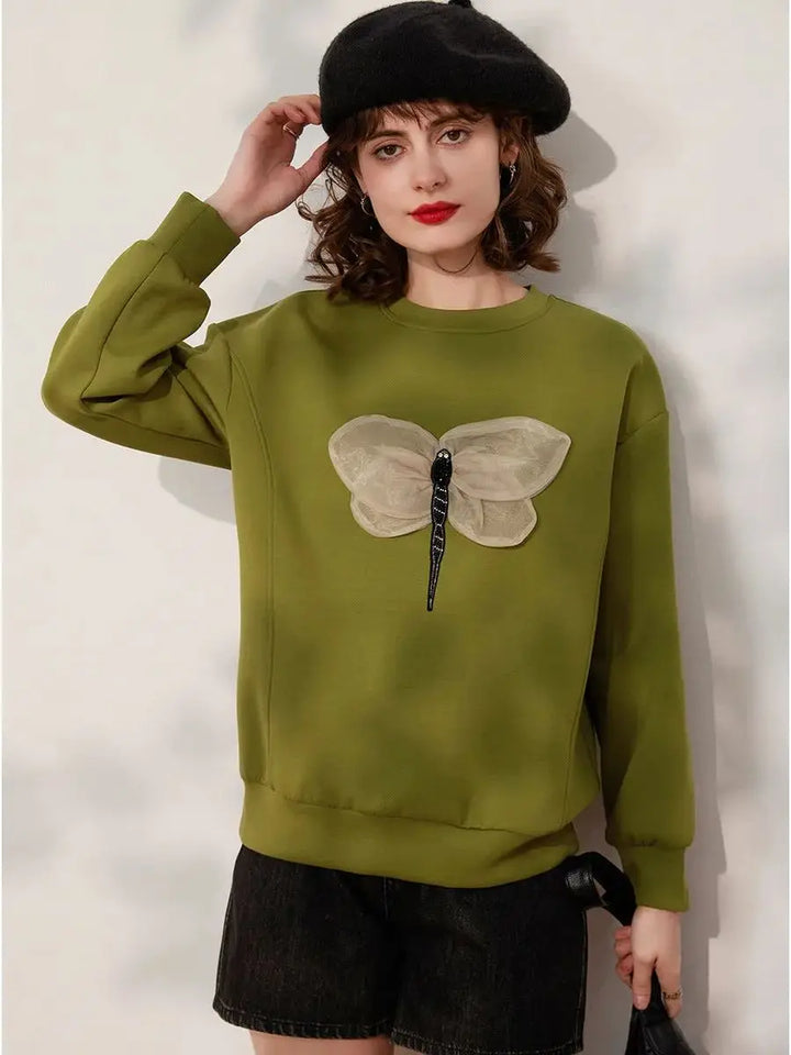 3D Dragonfly Decoration Casual Pullover Tops