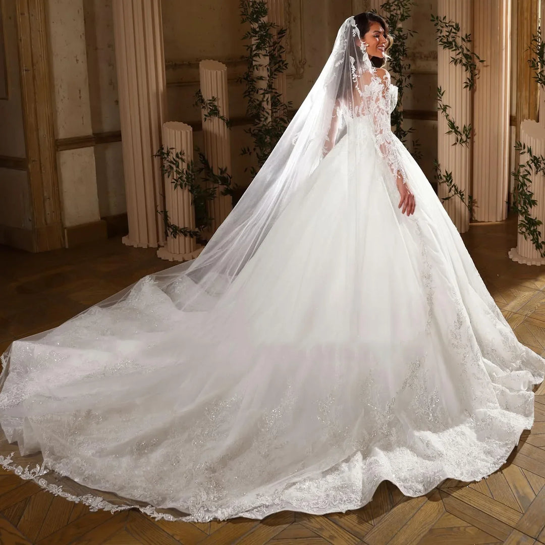 Stunning Beading O-Neck Wedding Dress