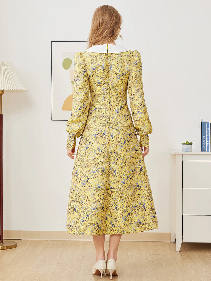 Floral Jacquard A-Line Maxi Dress