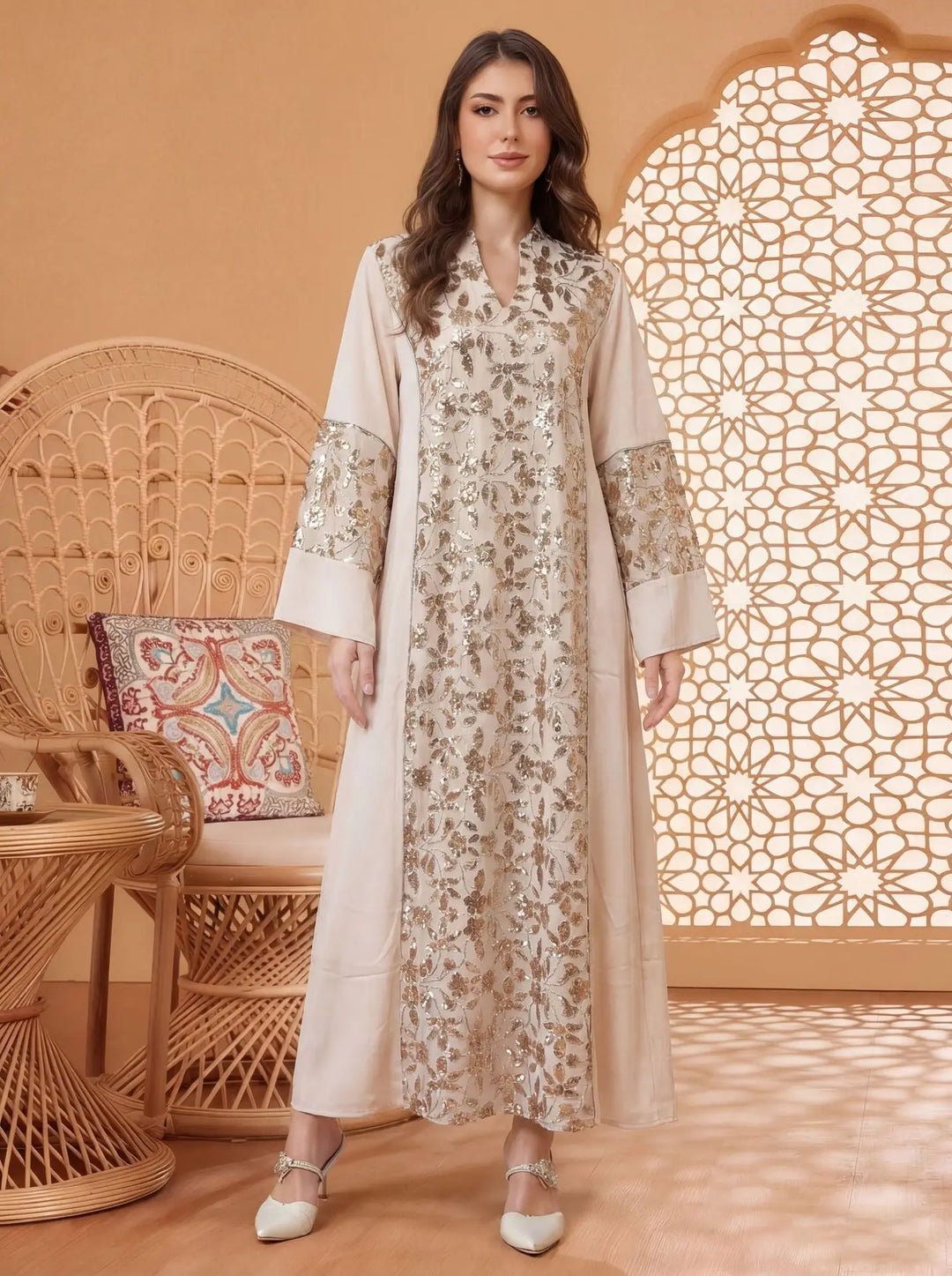 Sweet Embroidered Long Kaftan Dress