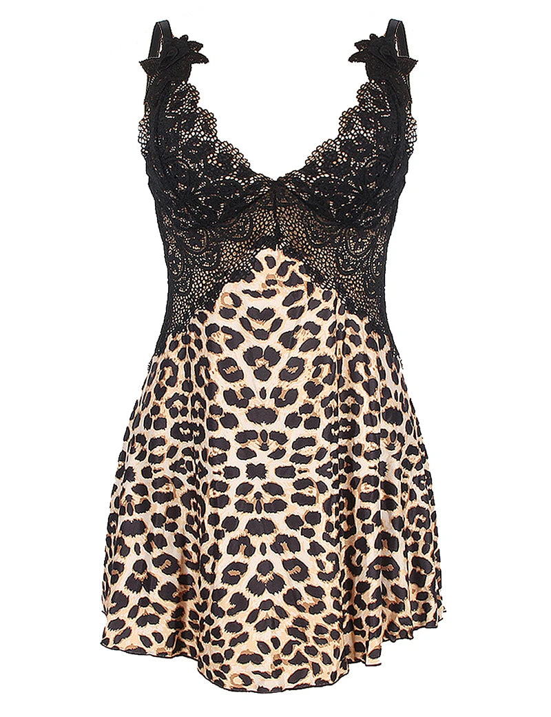 Babydoll Leopard Lace Plus Size Women's Nightgown