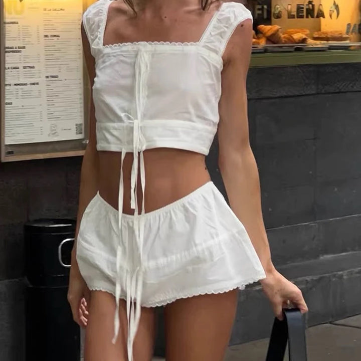 Sweet Bow Lace Trim Mini Skirt