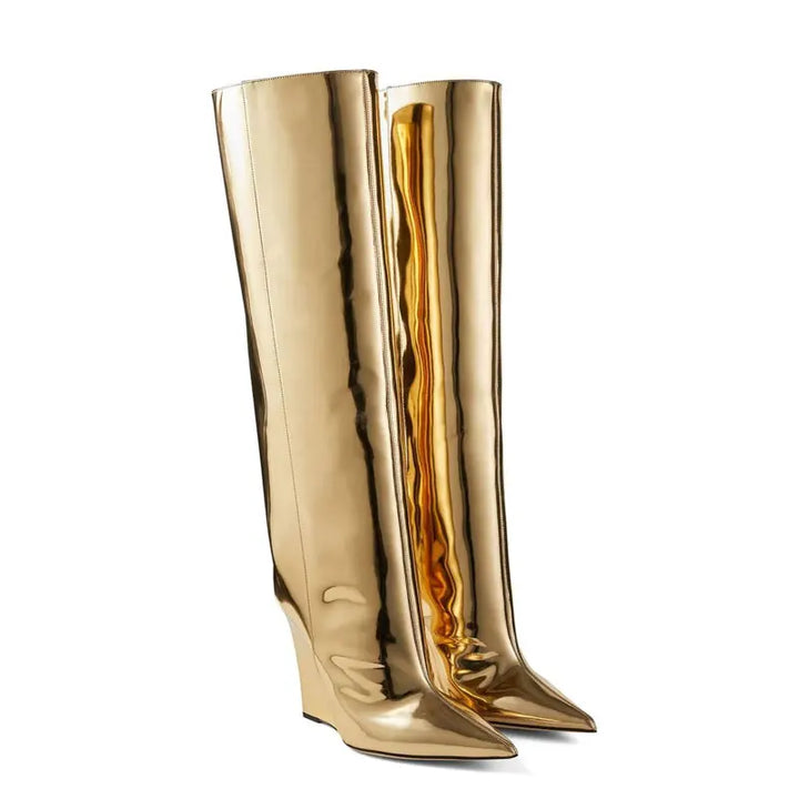 Versatile Metal Fabric Knee High Boots