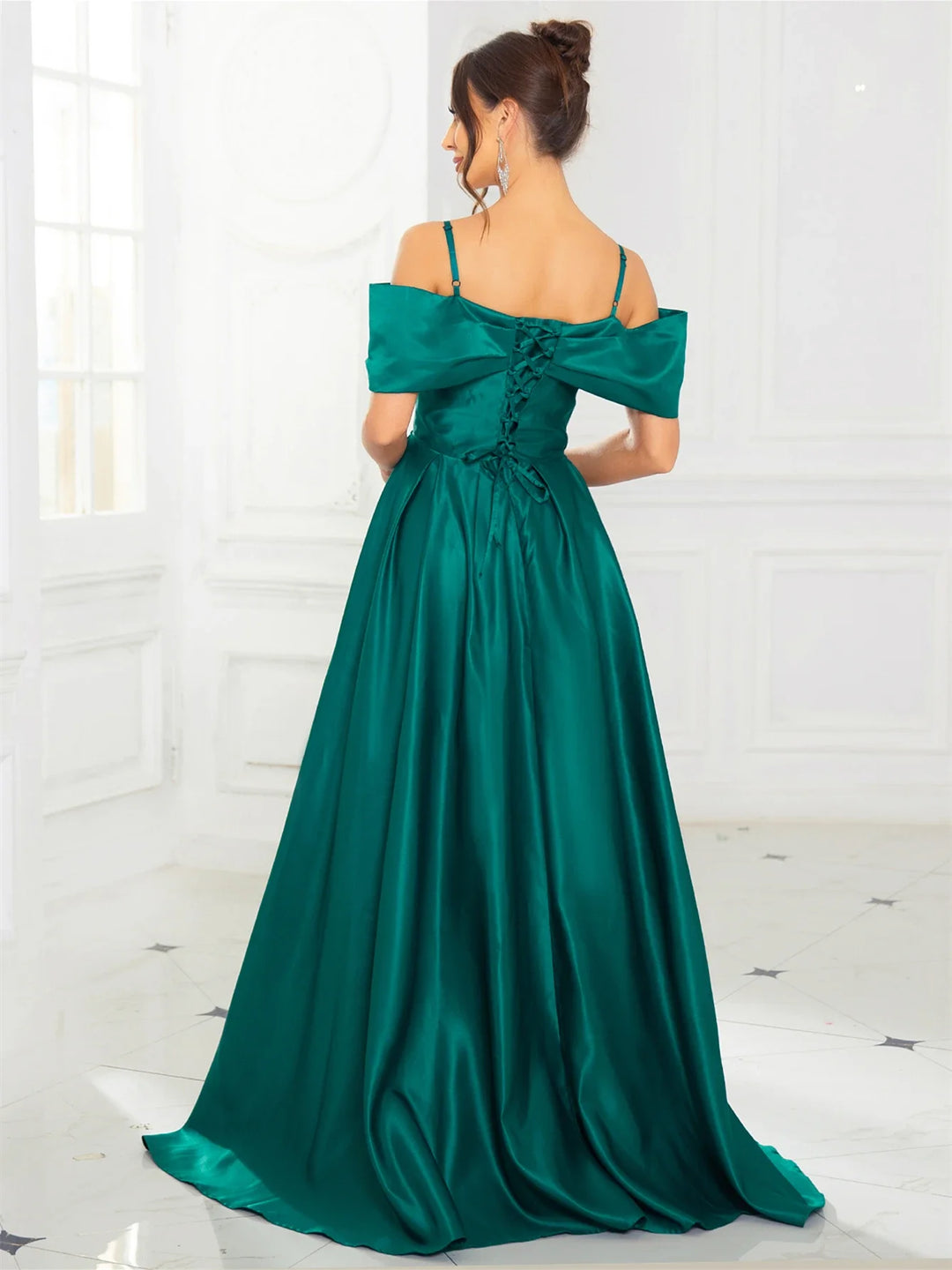 Off Shoulder A-Line Satin Maxi Gown