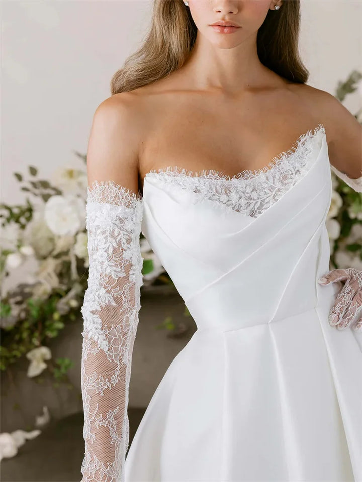 Elegant Satin Boat Neckline Bridal Gown