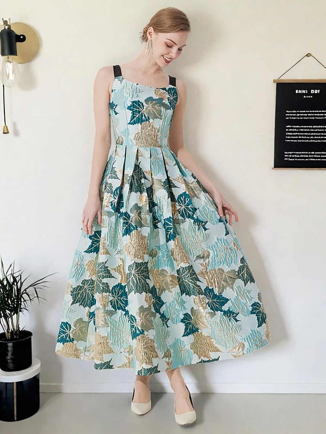 Elegant Jacquard Floral Party Dress