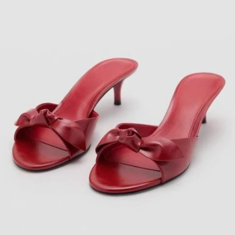 Elegant Bowknot Thin Heel Slippers