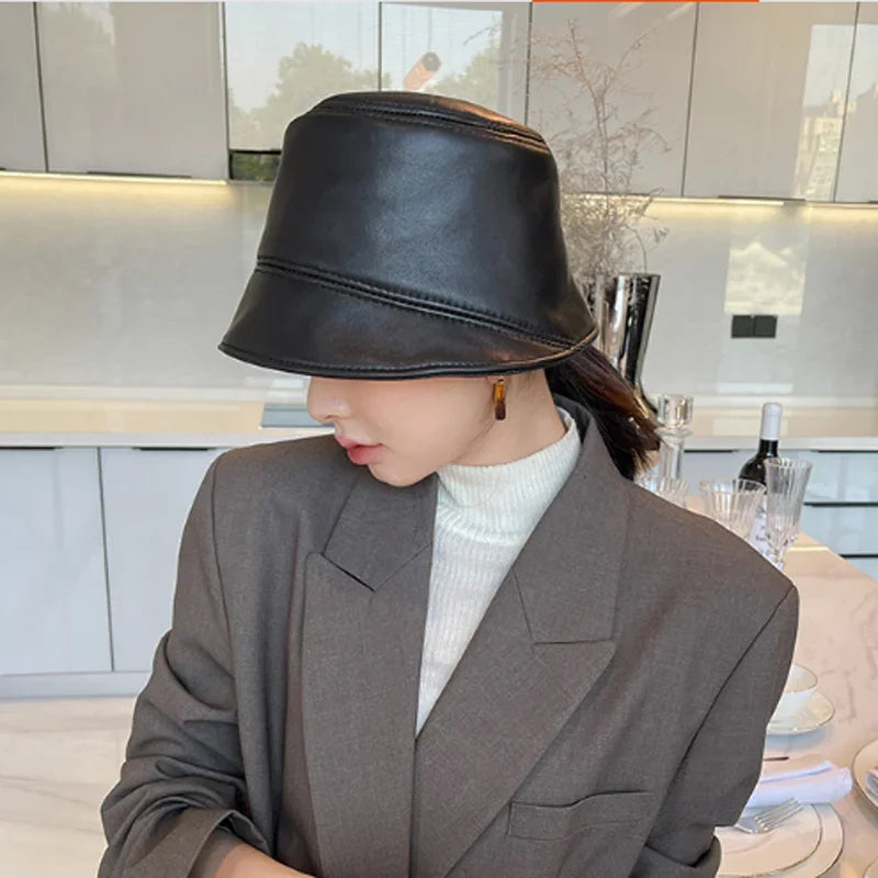 Stylish Leather Bucket Hat