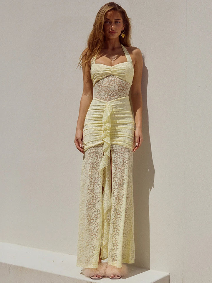 Elegant Draped Ruched Maxi Dress
