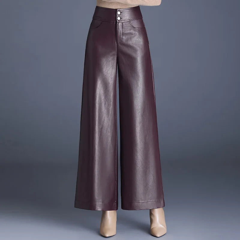 ZUZK Pantalon en cuir PU pour femme, de haute qualité, élégant, chaud, long, à la mode, pour l'automne et l'hiver