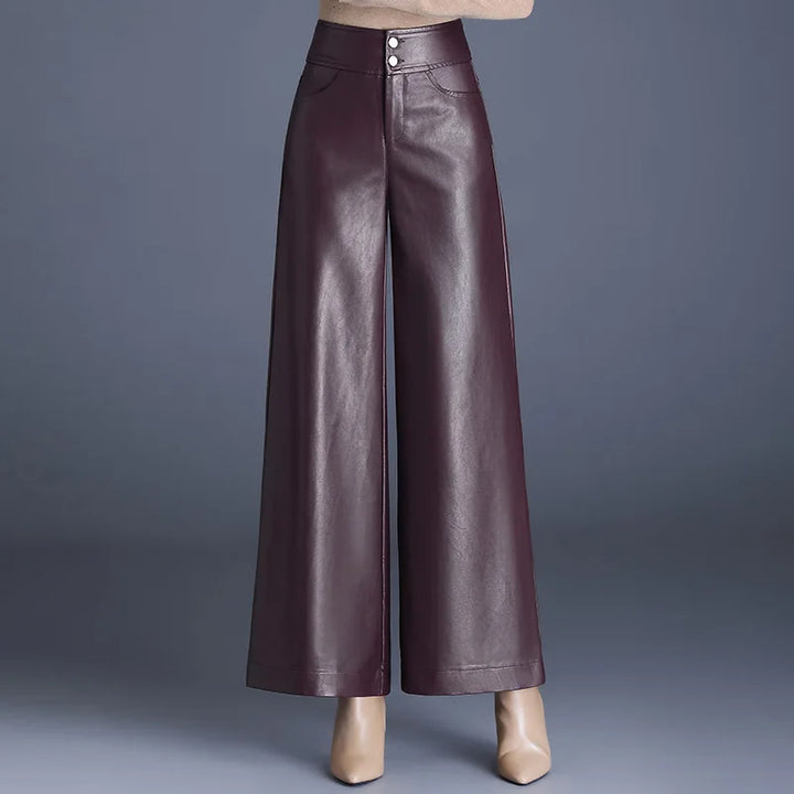 ZUZK Pantalon en cuir PU pour femme, de haute qualité, élégant, chaud, long, à la mode, pour l'automne et l'hiver