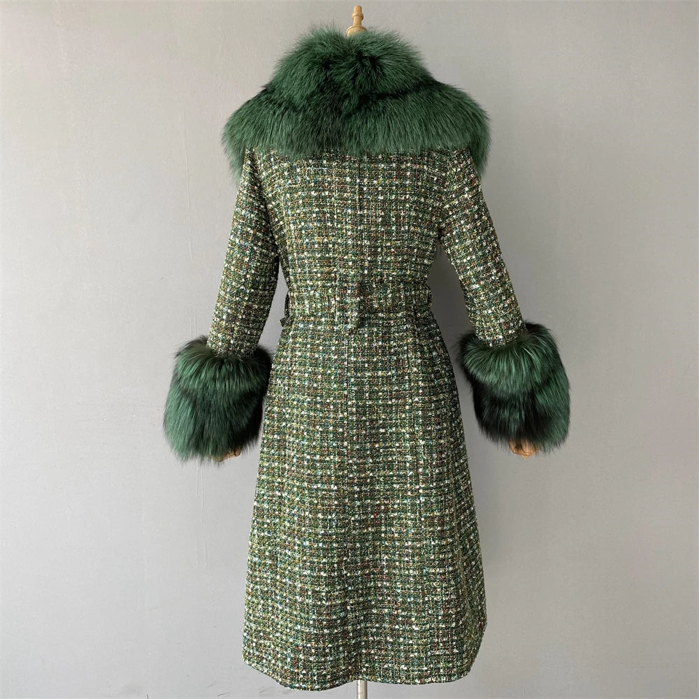 Luxury Big Real Fur Collar Trench Coat