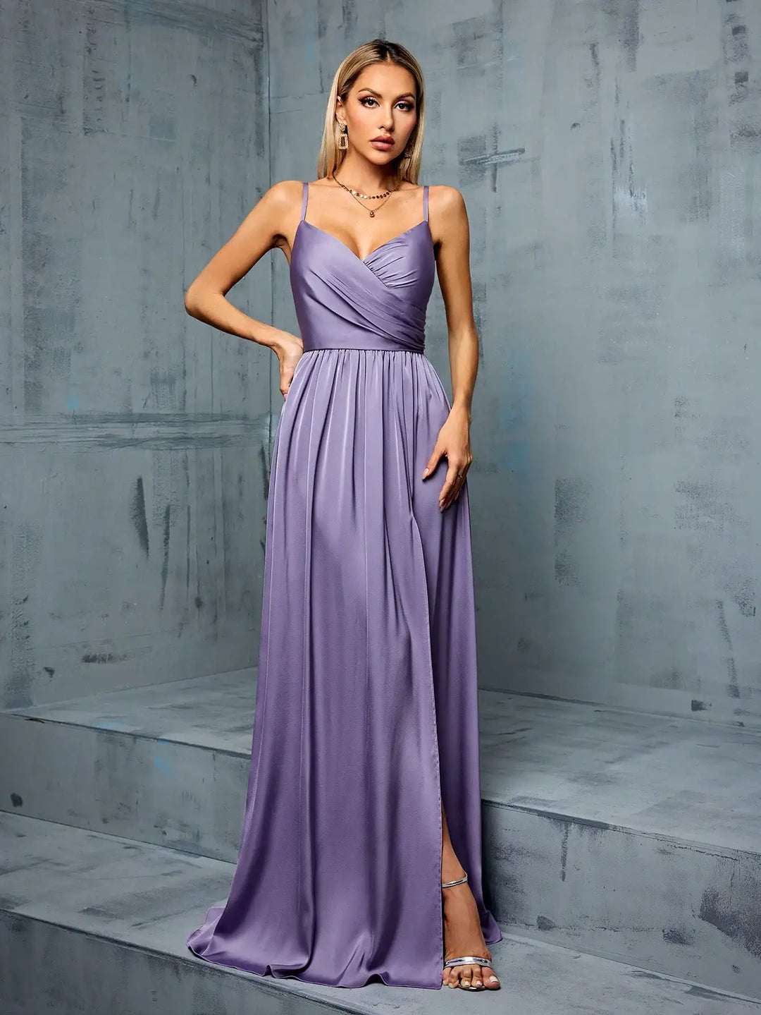 Irregular Pleated High Slit Gown